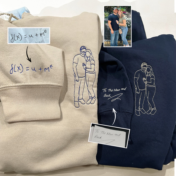 Custom Valentine's Day Couple Embroidered Portrait Photo Sweatshirt | Couple Anniversary Gift | Christmas gift for Boyfriend