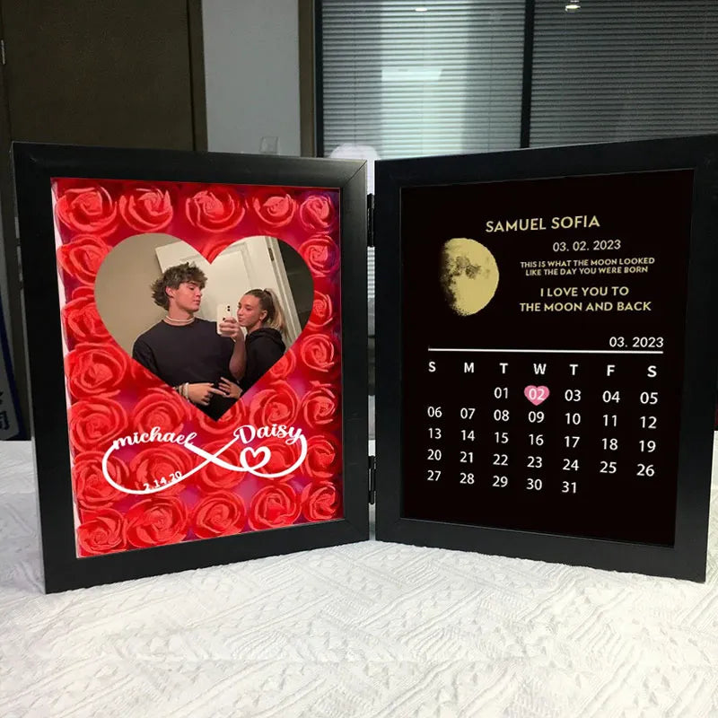 infinity-sign-with-names-custom-flowers-frame-with-real-moon-phase-anniversary-calendar