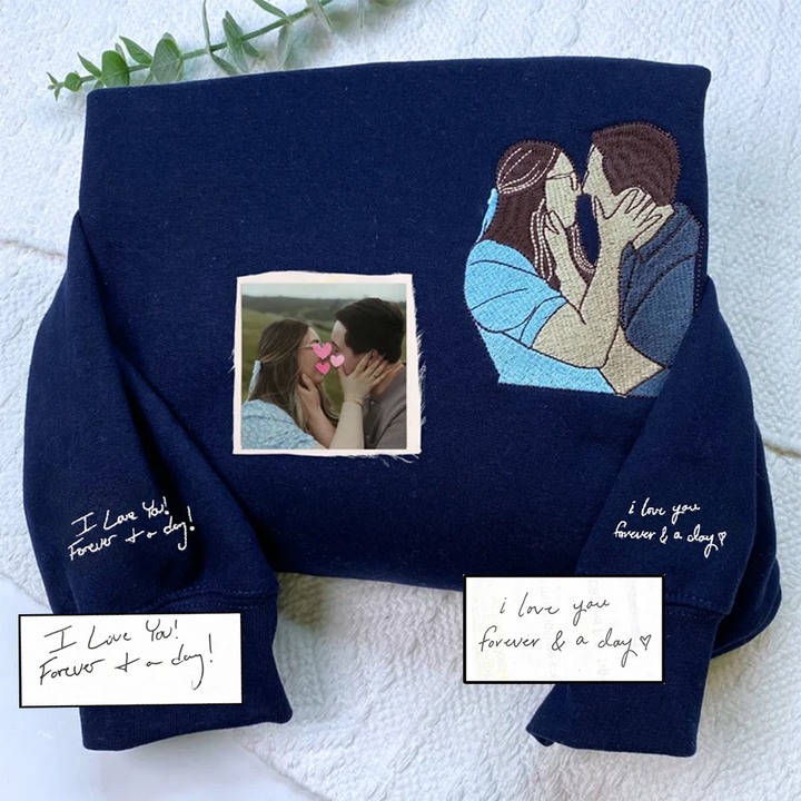 Custom Valentine's Day Couple Embroidered Portrait Photo Sweatshirt | Couple Anniversary Gift | Christmas gift for Boyfriend
