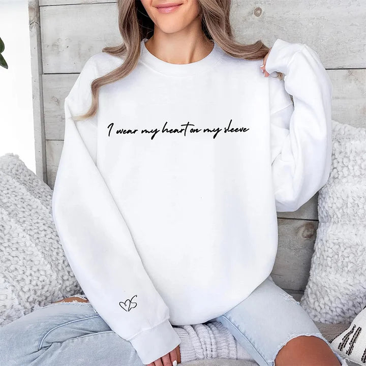 i-wear-my-heart-on-my-sleeve-crewneck-or-hoodie-custom-initals-sweatshirt-on-sleeve