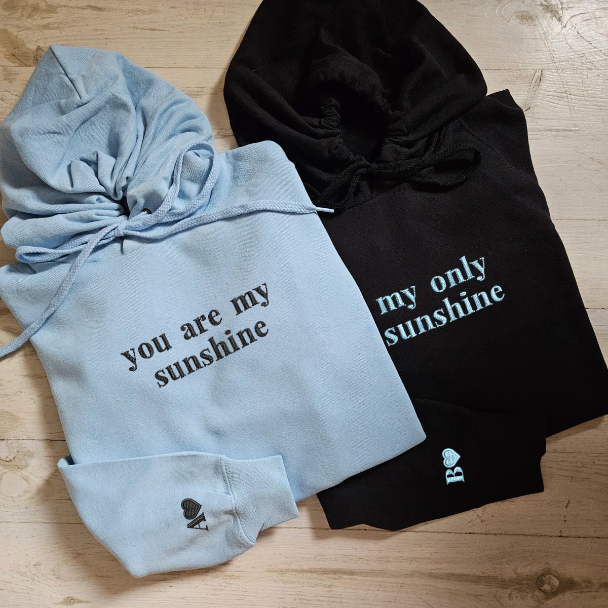 custom-you-are-my-sunshine-my-only-sunshine-embroidered-matching-set-couple-sweatshirt-hoodies