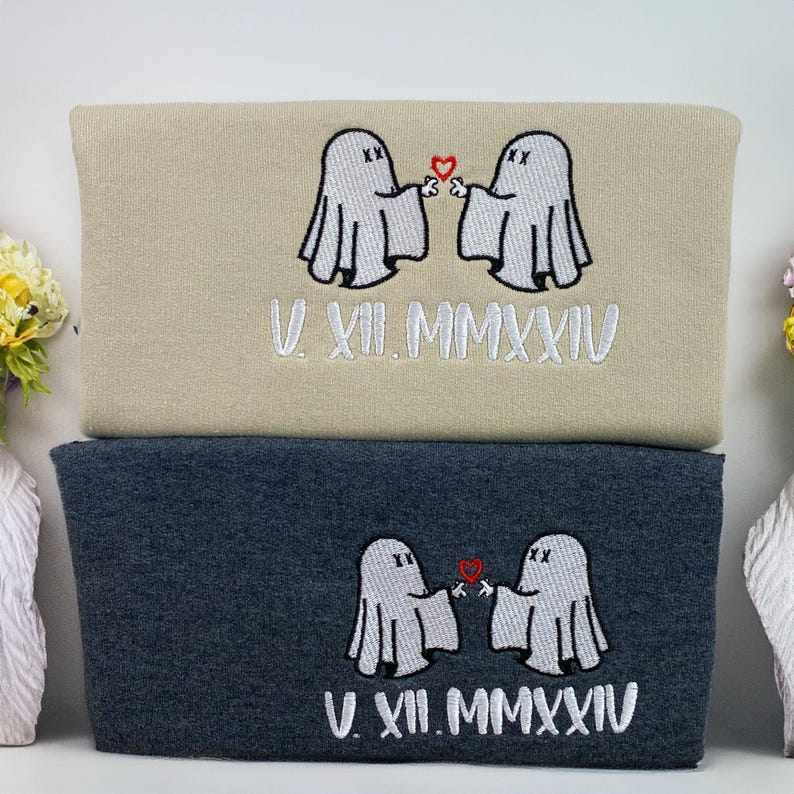 custom-couple-ghost-halloween-embroidery-roman-numerals-shirt