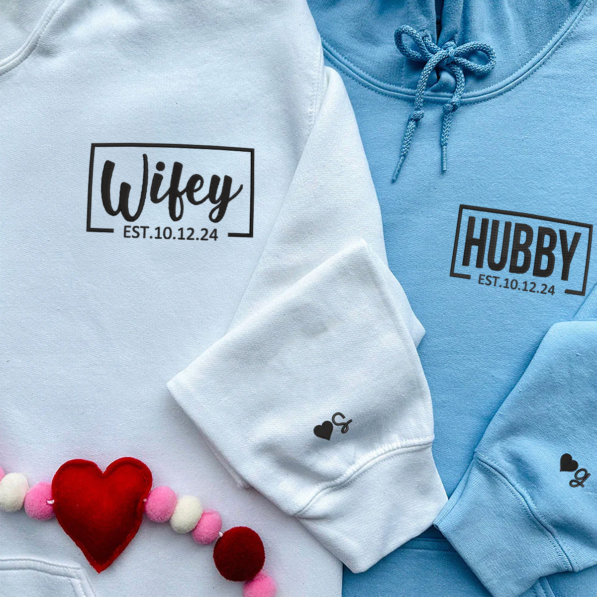 custom-couple-matching-hubby-and-wifey-embroidered-hoodie-couple-anniversary-gift