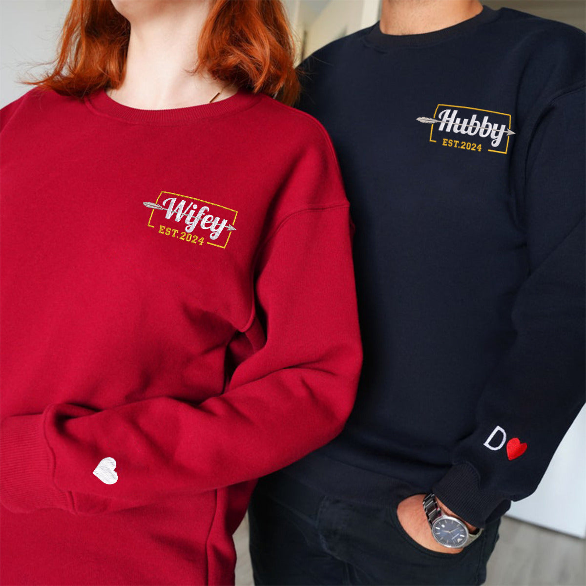 custom-couple-matching-hubby-and-wifey-embroidered-hoodie-couple-anniversary-gift