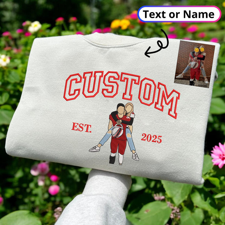 Personalized Embroidered Portrait from Photo Hoodie, Valentines Couple Custom Portrait Sweatshirt, Wedding Portrait, Matching Couple Shirt