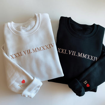 custom-embroidered-roman-numeral-date-sweatshirt-initial-on-sleeve-valentines-couples-gift-1st-anniversary-gift